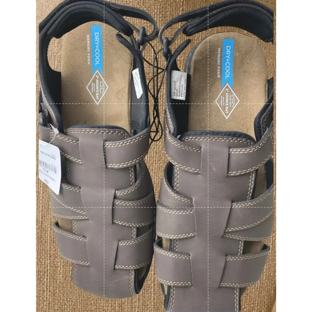 St. John’s Bay Mens 12M Brown Fisherman Sandals DRY+COOL Memory Foam NWT